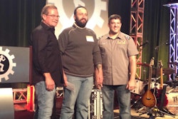 Erick Lincoln (middle) with NASCAR driver Tony Stewart (right) and Rush Truck Center CEO Rusty Rush (left).