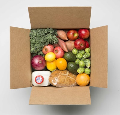 By clicking on a featured recipe on Door to Door Organics’ website, the main ingredients are added to a weekly delivery box to go along with staples such as milk and eggs. Click on the photo to see more.