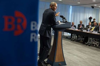 President Obama delivers remarks and participates in a Q&A during the quarterly meeting of the Business Roundtable. (Official White House Photo by Pete Souza)