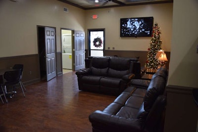 Several leather, plush couches anchor the driver lounge, and two 70-inch TVs flank both sides of the lounge’s main room.