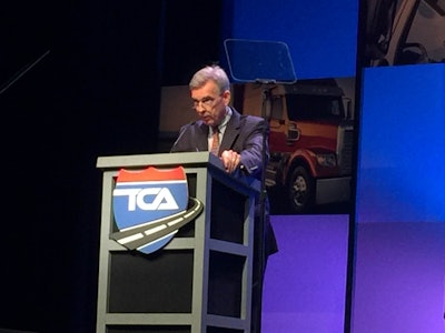 John Larkin, managing director of Transportation Capital Markets Research for Stifel, Nicolaus & Company, addresses attendees at the Truckload Carrier Association’s 77th Annual Convention in Orlando.