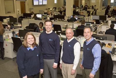 From left: Lauren Howard, vice president of customer service; Eric Meek, chief operating officer; Mike Gabbei, chief information officer; and Paul Will, CEO, led the transformation of the customer service department at Celadon Trucking. CLICK on the photo to see more images of CCJ’s visit on March 4.