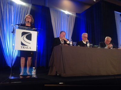 Rayola Dougher, American Petroleum Institute, speaking at the Truck Renting and Leasing Association’s annual meeting Tuesday while William Strauss, Chicago Federal Reserve, Ambassador James Glassman and Martin Regalia, U.S. Chamber of Commece, look on.