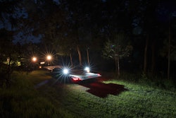 Rigid Industries’ SR-M LED back up light mounted on a Landoll LT1220 tilt-deck equipment trailer.