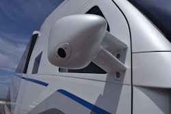 The rearview mirror on Freightliner’s SuperTruck, which the company hopes to nix following a petition to the DOT.