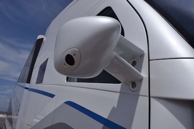 The rearview mirror on Freightliner’s SuperTruck, which the company hopes to nix following a petition to the DOT.