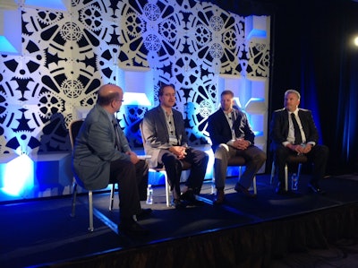 A CIO panel discussion at the ALK Transportation Technology Summit centered on mobile apps. Left to Right: Bill Cassidy (moderator), Tom Benusa, John Paape, John Reed