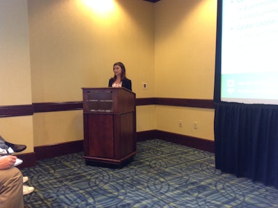 Marie Leapley, vice president of customer service at Celadon Trucking, spoke during the CCJ Spring Symposium on May 19.