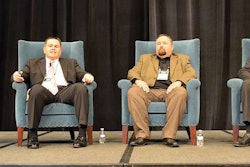 Dennis Dellinger, president of Cargo Transporters, Chris Wright, senior regional safety manager for Saia LTL Freight and Jeff Mercadante, Director of Safety at PITT OHIO, LLC., talk about safety technology equipment (such as in-cab cameras) at CCJ’s Spring Symposium 2015 at Ross Bridge Golf Resort in Birmingham, Ala.