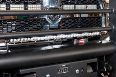 The longer of the 2 pairs of supplied brackets holds the SR-30 just under the bottom of the Fab Fours Elite's lower brush guard tube.