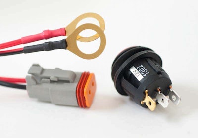 Rigid's power plug to the light provides weatherproof connection. Light switch is lighted and plugs into connectors in the harness.