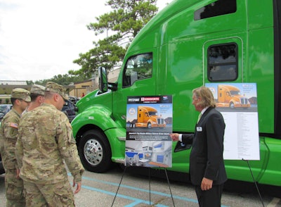 U.S. Army soldiers at Fort Benning, Ga., listen to Bill McLennan, CEO of FASTPORT, as he explains the truck giveaway to help recognize military veterans who enter trucking as drivers. Through Hiring Our Heroes and FASTPORT’s Trucking Track Mentoring Program – Kenworth will give away a fully-loaded 2016 T680 with a PACCAR MX-13 engine to “America’s Top Veteran Rookie Driver.” Criteria for the contest will be announced soon by TCA.