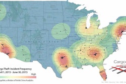 CargoNet’s map of areas with the most cargo thefts in the second quarter.