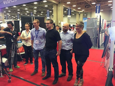 Truck Tank finalists Joel Bewley, Max Farrell, Andrew Kirpalani and Tiffany Carlen wait for the winner to be announced by the judges.