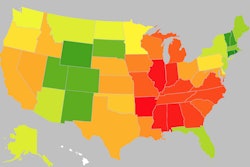 A heat map of average outbound rates — based on averages of all major truckload segments — for the week ended Sept. 13. The redder the state, the hotter the rate. Data from Truckstop.com.