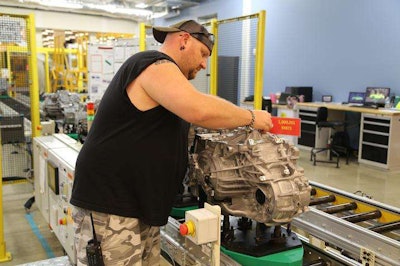 An employee works on the 1,000,001 nine-speed automatic transmission as it rolls down the assembly line at the FCA US Tipton Transmission Plant. The Company celebrated the production milestone last week, 28 months after launch, with employee events at both the Tipton plant and the Indiana Transmission Plant I, where the 1,000,000th was built earlier in the day.