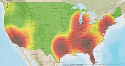 FreightWatch International’s cargo theft heat map for the third quarter.