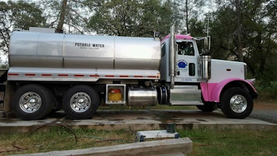 Garrett McInnis’ 2015 Peterbilt 389 water truck has seen more action as a result of the historic drought in California.