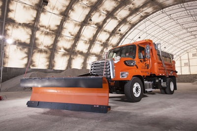 This new Freightliner 108SD snowplow truck, owned by the City of Springfield, Mo., rests for now inside a storage area dubbed the salt dome.