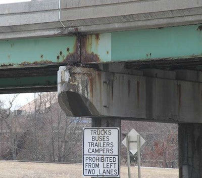One of several photos the RIDOT is using to show the deteriorated condition of its roads and bridges.