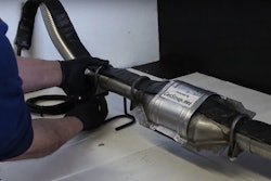 Catalytic converters are more frequently stolen from trucks than any other vehicles. Steps can be taken to prevent it. Pictured above is a catalytic converter alarm system from Cat Strap.