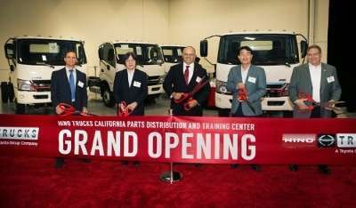 Hino management and guests celebrated Hino’s grand opening in Ontario, Calif. Pictured are Rob Donahue, dealer principal – Donahue Truck Sales; Koichi Ojima, executive vice president, Hino Motors Limited; Mayor Paul S. Leon, City of Ontario; Yoshinori Noguchi, CEO & president, Hino Trucks; George Daniels, SVP sales & customer support – Hino Trucks.
