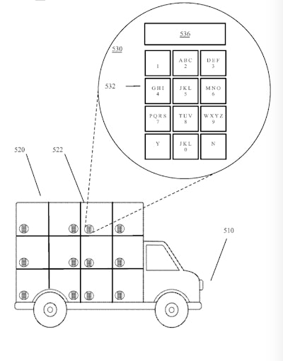 According to the rendering in Google’s patent filing, their delivery model is basically a mobile set of lockers that Google calls a “package securing substation.”