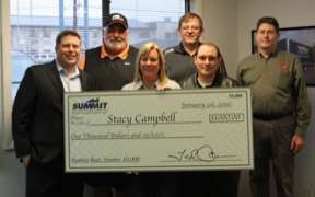 Pictured from left to right are Ted Croce, president, Summit; Don Emerson, president, FMI; Stacy Campbell, FMI; Quinn Ennis, district sales manager, Isuzu; Jeff Rike, territory sales, Summit; and Mark Vallier, district service manager, Isuzu.