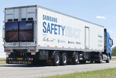 Now showing…Samsung’s Safety Truck shows drivers trailing behind what the road looks like ahead.