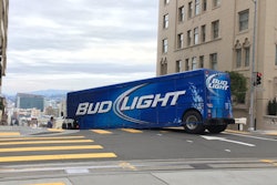 As Super Bowl 50 gears up this week in San Fransisco, a Bud Light truck en route to help fuel the party got stuck on top of one of the city’s notoriously steep roads.