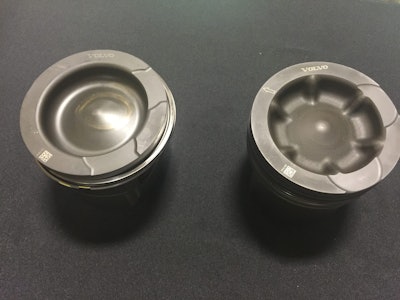 The wave design piston (right) will replace the previous bowl design (left) in Volvo’s 2017 engines.