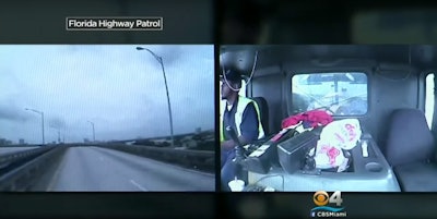 Florida Highway Patrol released this video which shows a City of Miami trash truck falling from a 75-foot high overpass.
