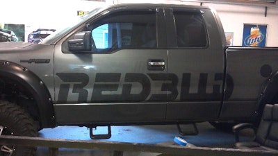 Letters applied using stencils and roller with Plasti Dip.