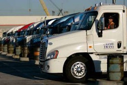Drayage trucks at the Port of Long Beach, Calif.