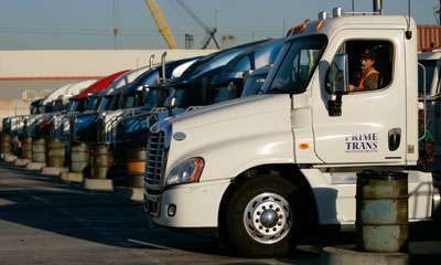 Drayage trucks at the Port of Long Beach, Calif.