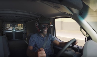 The fun begins as a Nissan prankster approaches unsuspecting victim and Formula Drift icon Chris Fosberg.