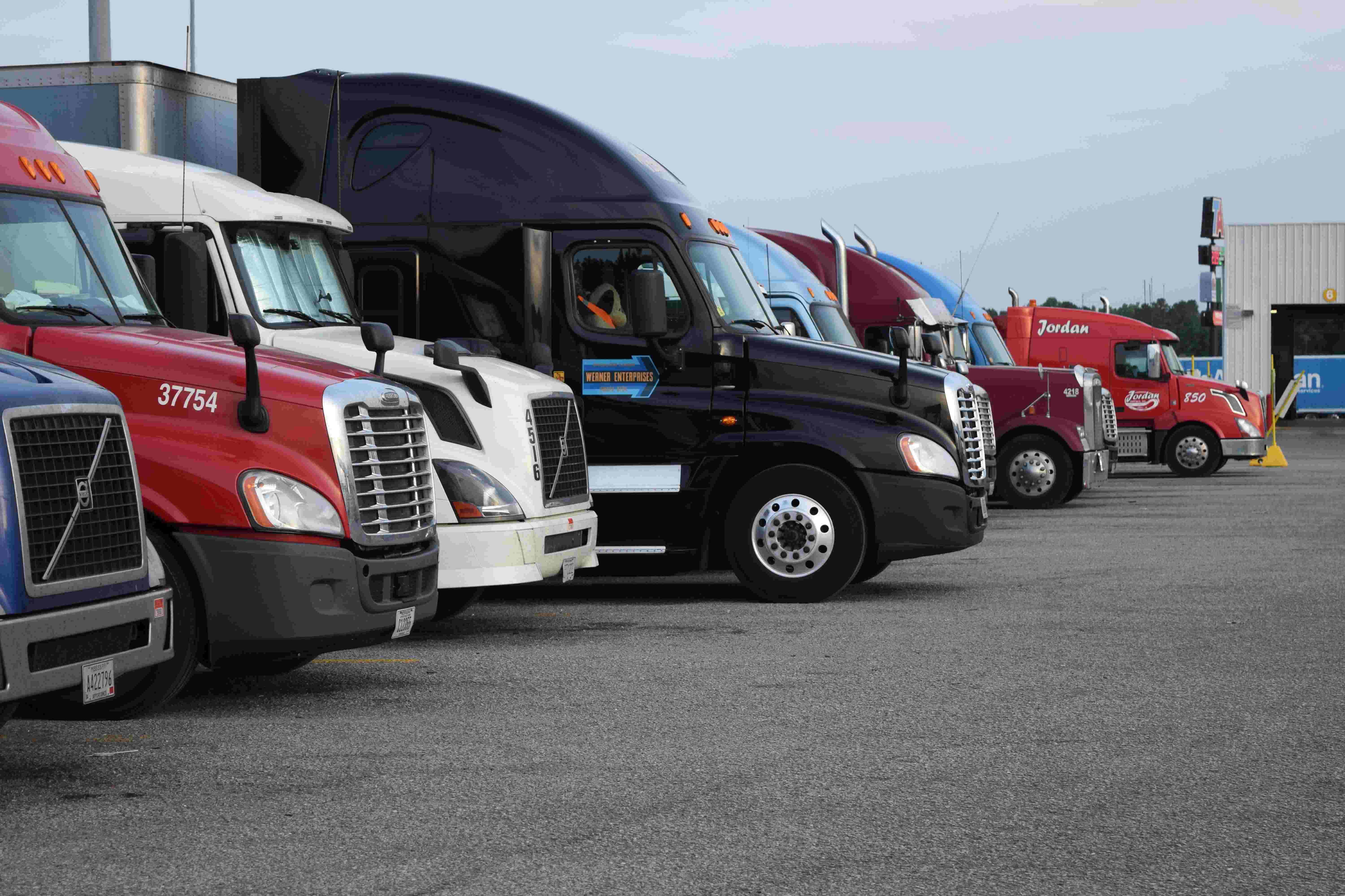 Semi trucks in truck parking lot