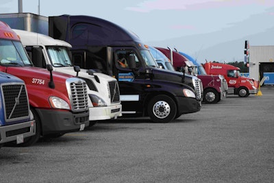 Semi trucks in truck parking lot