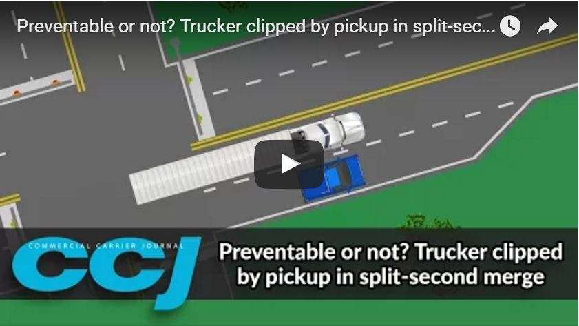 trucker clipped by pickup in split second merge