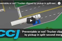 trucker clipped by pickup in split second merge