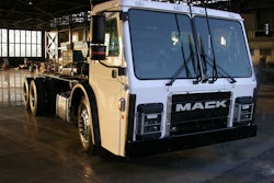 A Mack LR retrofitted with a Wrightspeed Route electric powertrain.