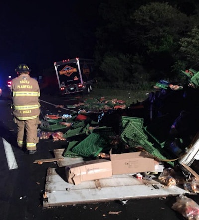 Plenty of sandwich fixings were strewn across I-287 in New Jersey recently following a collision between a bread truck and a deli truck.