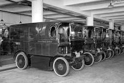 UPS’ 1936 electric package vehicles stand at the ready.