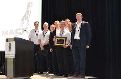 Mack Trucks was honored by the Environmental Research & Education Foundation (EREF) for its long-standing support of the organization’s research and education efforts around sustainable waste management. Curtis Dorwart, Mack refuse product manager (with plaque), was also recognized for his years of dedication and advocacy on behalf of EREF.
