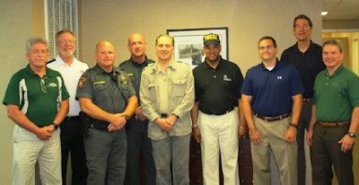 FMCSA Administrator Scott Darling visited Miller Transporters recently to see the Motor Carrier Apprehension Program first-hand. Shown from left to right are Ray Riley, Miller Transporters director of safety; Al Dear, MTI director of training; Lt. Brian Phillips, Motor Carrier Division of the Mississippi Highway Patrol; Cpt. Scott Carnegie, MHP; Gil de Jesús, senior advisor, FMCSA; Scott Darling, FMCSA Administrator; Brent Cobb, MTI vice president of safety and quality; Lee Miller, MTI president; and Steven Tapscott, MTI VP of sales and marketing.