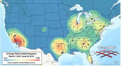 CargoNet’s theft heat map for 2016’s second quarter.