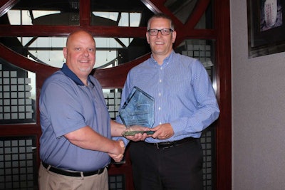 A special commemoration award was presented to Gerry Mead, Senior Vice President of Maintenance U.S. Xpress. The award reads “U.S. Xpress, Inc. Further Enhances Fleet Safety with Largest Ever SAF-HOLLAND North American Air Disc Brake Order.” Gerry Mead, Senior Vice President of Maintenance at U.S. Xpress, Inc. and Steffen Schewerda, President, Americas, SAF-Holland.