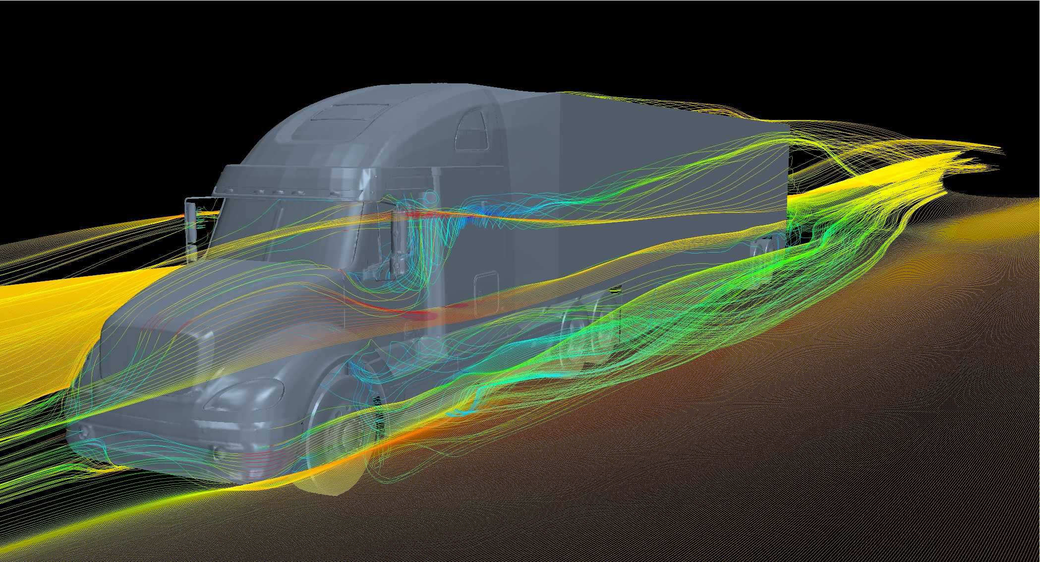 Aerodynamic technology for a semi truck illustration