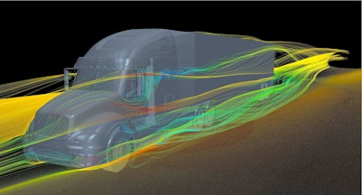 Aerodynamic technology for a semi truck illustration