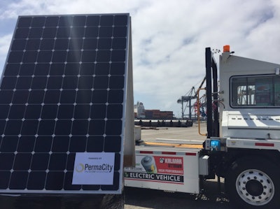Solar panels are part of the self-sustaining energy plan for the Green Omni Terminal Demonstration Project at the Port of Los Angeles.